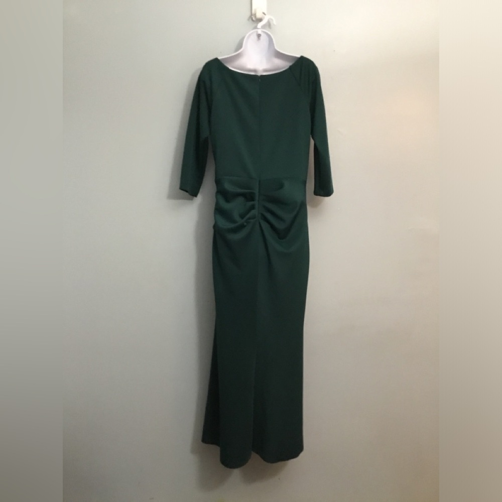 Elegant Forest Green V-Neck Draped Women's Dress - Picture 4 of 15
